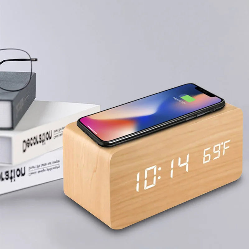 Wooden Wireless Charging Alarm Clock